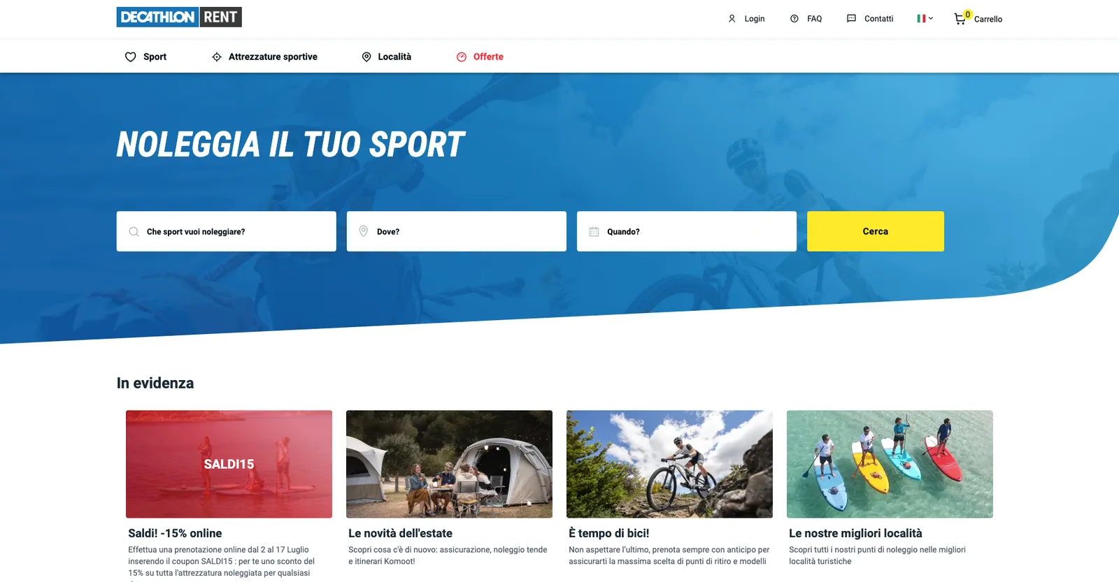 El sitio de alquiler de Decathlon Italia, en producción.
